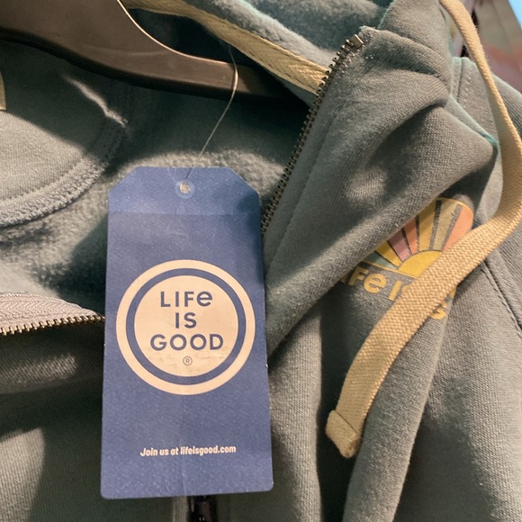 Life Is Good simply true zip HERE COMES THE SUN hoodie jacket blue Medium NWT - Picture 7 of 7